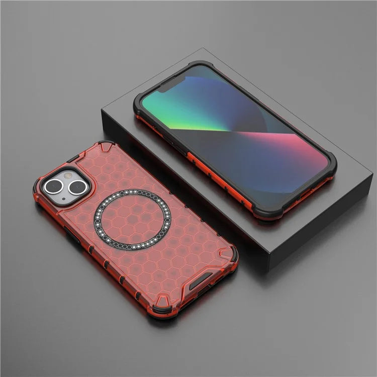 For iPhone 13 Case Compatible with MagSafe TPU+PC Honeycomb Phone Cover