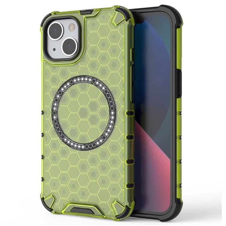 For iPhone 13 Case Compatible with MagSafe TPU+PC Honeycomb Phone Cover