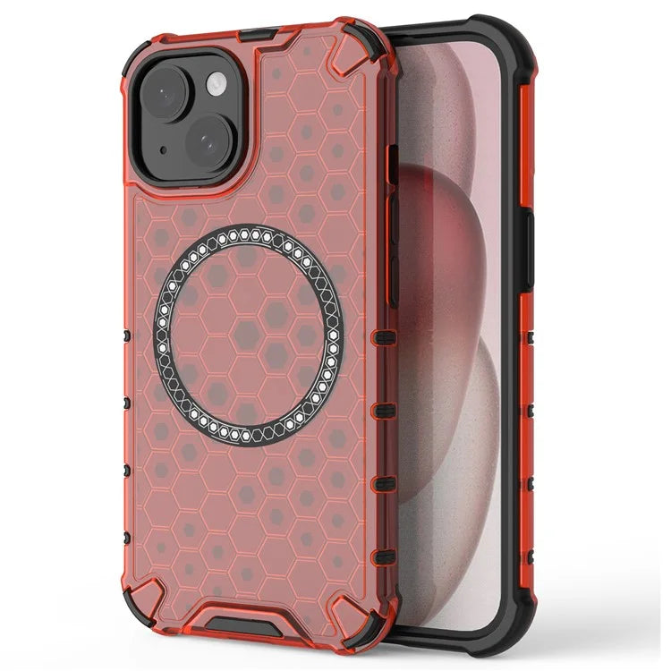 For iPhone 14 Magnetic Phone Case TPU+PC Honeycomb Design Phone Cover