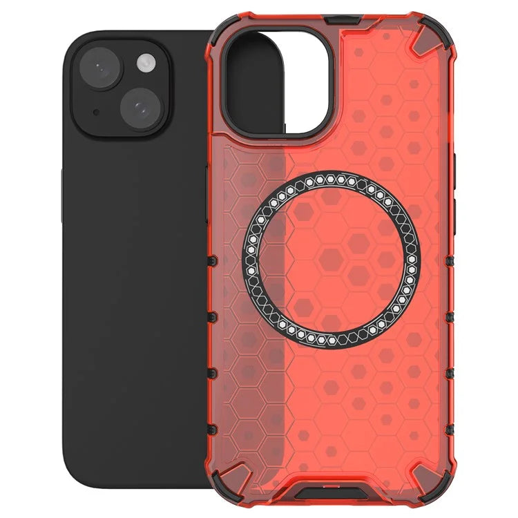 For iPhone 14 Magnetic Phone Case TPU+PC Honeycomb Design Phone Cover