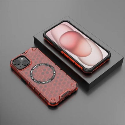 For iPhone 14 Magnetic Phone Case TPU+PC Honeycomb Design Phone Cover