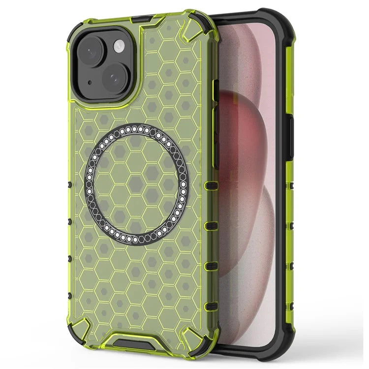 For iPhone 14 Magnetic Phone Case TPU+PC Honeycomb Design Phone Cover