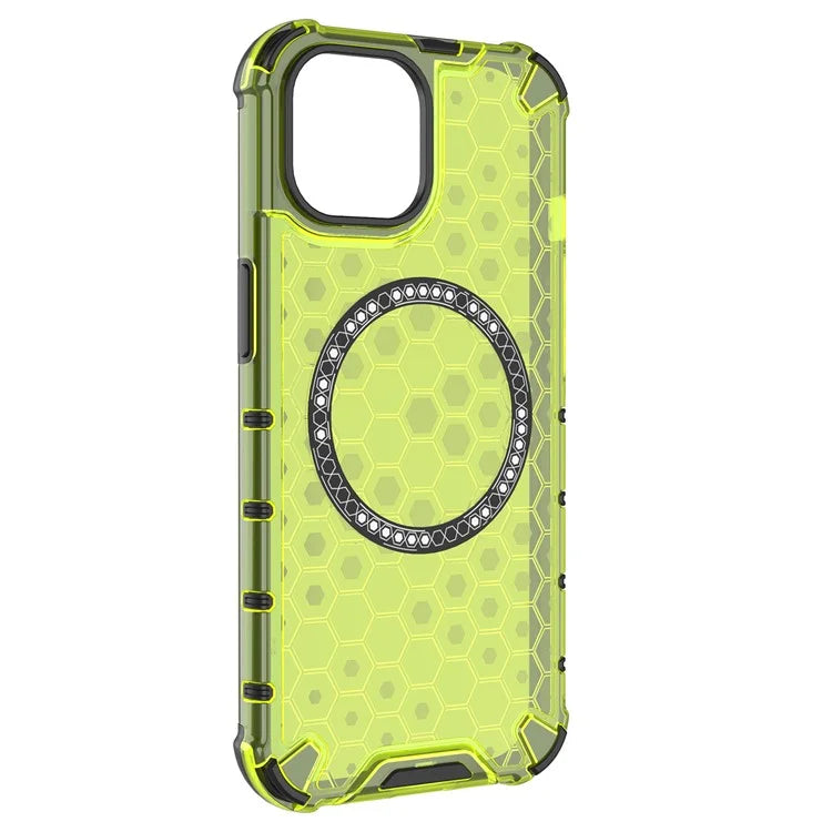 For iPhone 14 Magnetic Phone Case TPU+PC Honeycomb Design Phone Cover