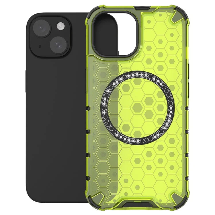 For iPhone 14 Magnetic Phone Case TPU+PC Honeycomb Design Phone Cover