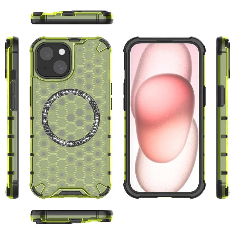 For iPhone 14 Magnetic Phone Case TPU+PC Honeycomb Design Phone Cover