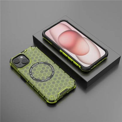 For iPhone 14 Magnetic Phone Case TPU+PC Honeycomb Design Phone Cover