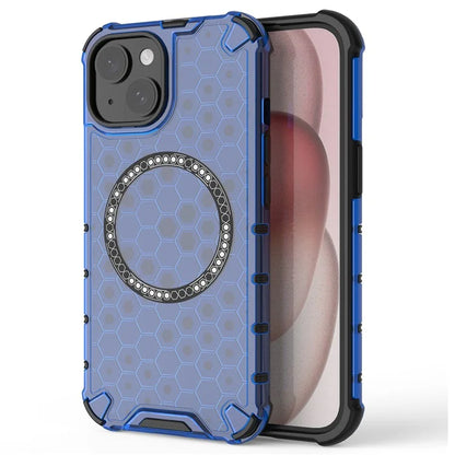 For iPhone 14 Magnetic Phone Case TPU+PC Honeycomb Design Phone Cover