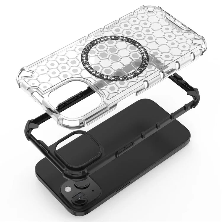 For iPhone 14 Magnetic Phone Case TPU+PC Honeycomb Design Phone Cover