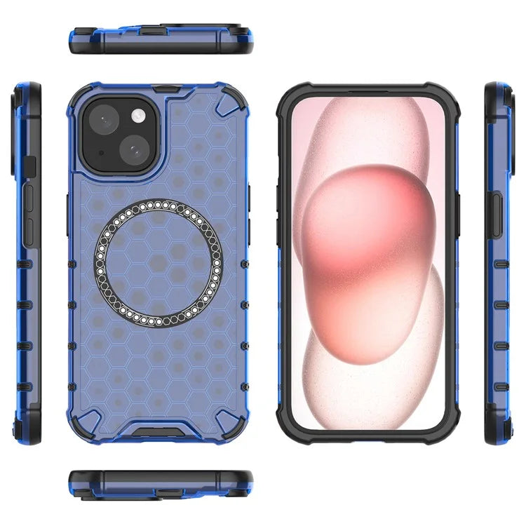 For iPhone 14 Magnetic Phone Case TPU+PC Honeycomb Design Phone Cover