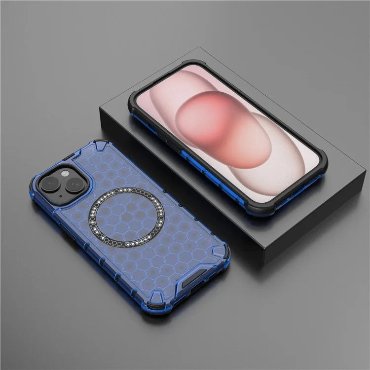 For iPhone 14 Magnetic Phone Case TPU+PC Honeycomb Design Phone Cover