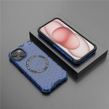 For iPhone 14 Magnetic Phone Case TPU+PC Honeycomb Design Phone Cover