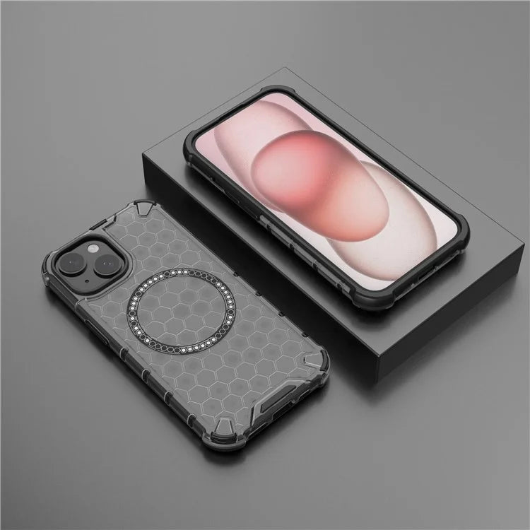 For iPhone 14 Magnetic Phone Case TPU+PC Honeycomb Design Phone Cover