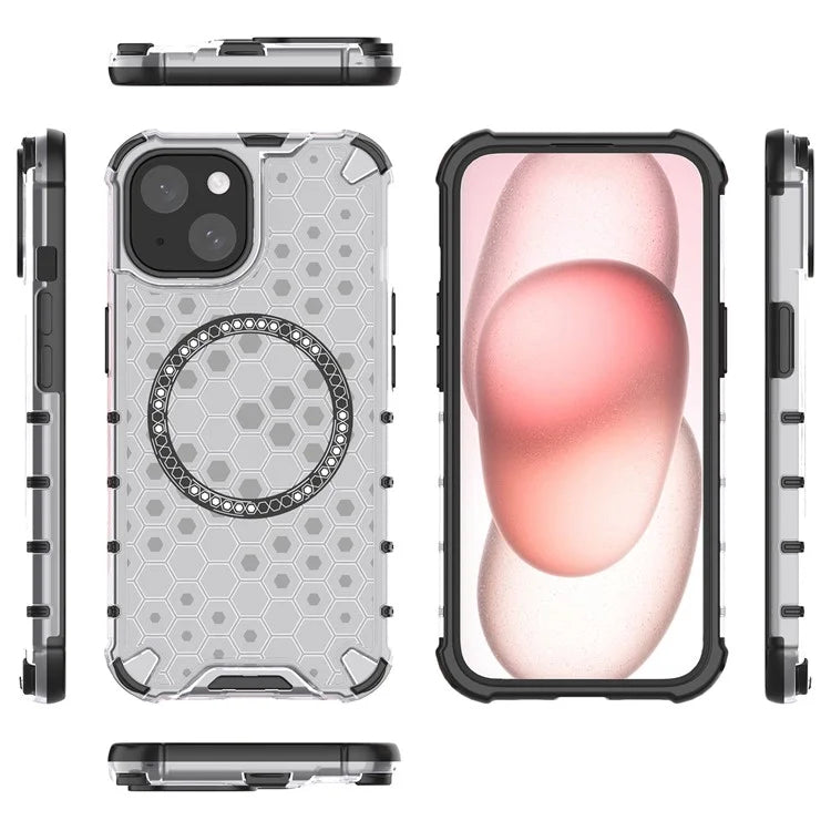 For iPhone 14 Magnetic Phone Case TPU+PC Honeycomb Design Phone Cover