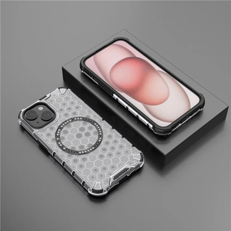 For iPhone 14 Magnetic Phone Case TPU+PC Honeycomb Design Phone Cover