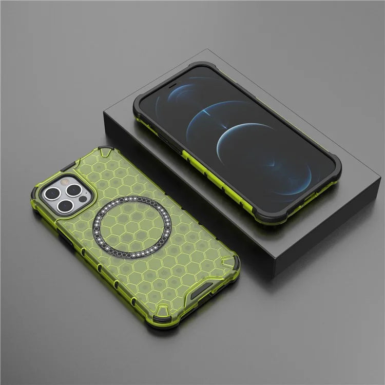 For iPhone 12 / 12 Pro Magnetic Case Honeycomb Anti-Drop TPU+PC Phone Cover