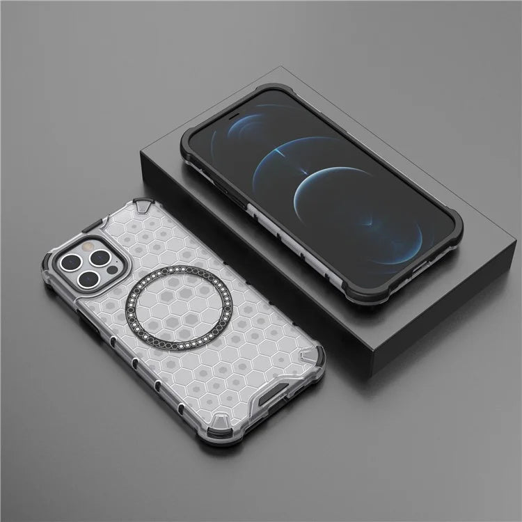 For iPhone 12 / 12 Pro Magnetic Case Honeycomb Anti-Drop TPU+PC Phone Cover