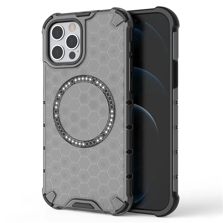 For iPhone 12 / 12 Pro Magnetic Case Honeycomb Anti-Drop TPU+PC Phone Cover