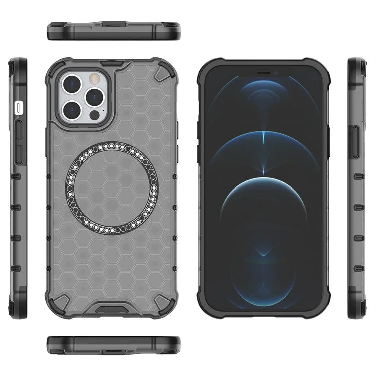 For iPhone 12 / 12 Pro Magnetic Case Honeycomb Anti-Drop TPU+PC Phone Cover