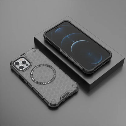 For iPhone 12 / 12 Pro Magnetic Case Honeycomb Anti-Drop TPU+PC Phone Cover
