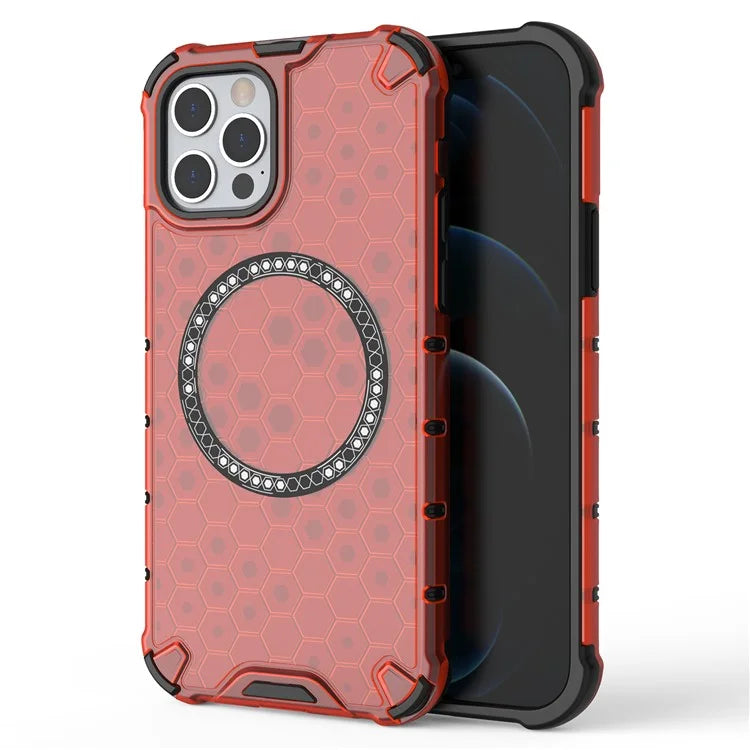 For iPhone 12 / 12 Pro Magnetic Case Honeycomb Anti-Drop TPU+PC Phone Cover