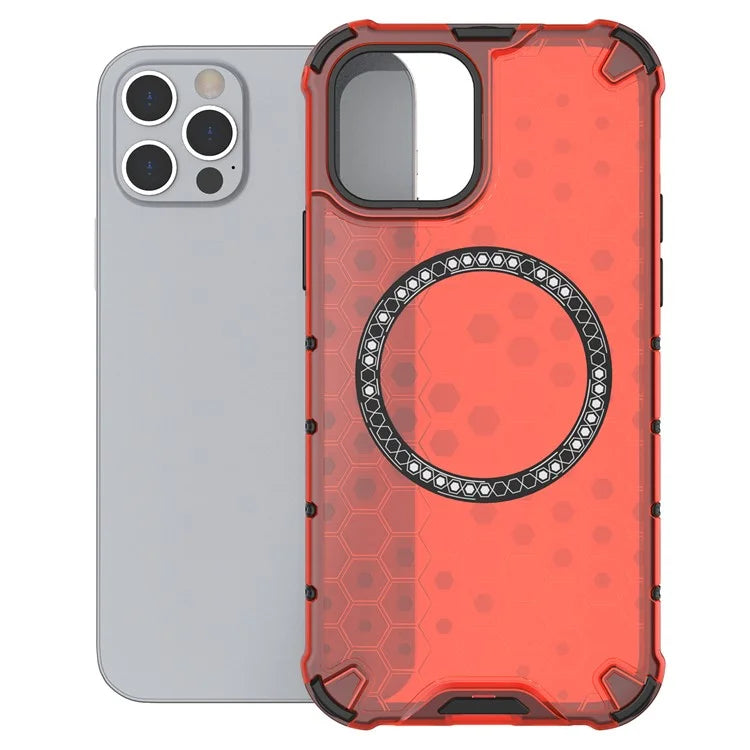 For iPhone 12 / 12 Pro Magnetic Case Honeycomb Anti-Drop TPU+PC Phone Cover