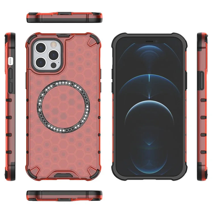 For iPhone 12 / 12 Pro Magnetic Case Honeycomb Anti-Drop TPU+PC Phone Cover