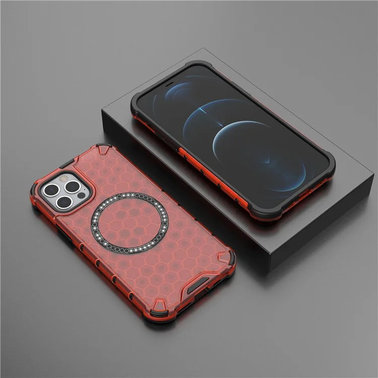 For iPhone 12 / 12 Pro Magnetic Case Honeycomb Anti-Drop TPU+PC Phone Cover