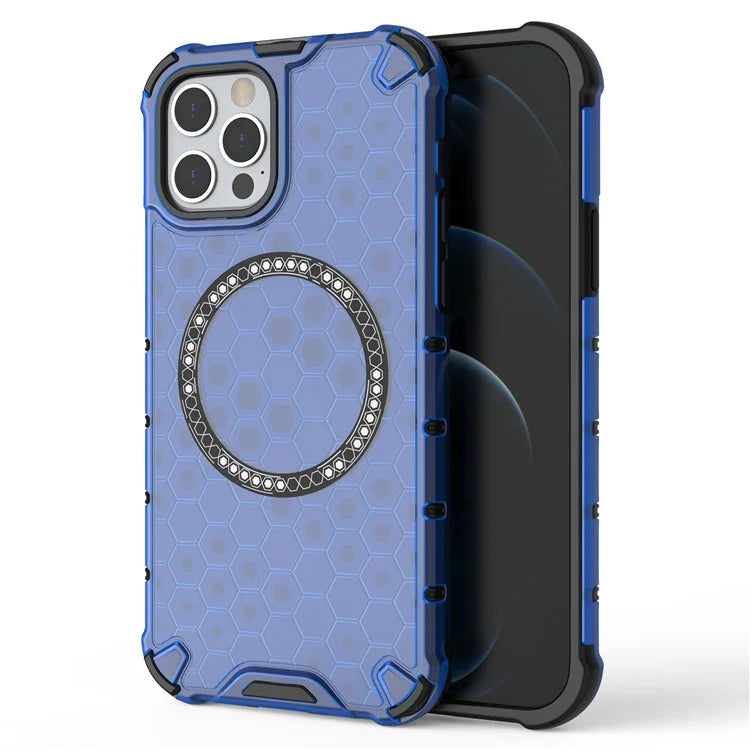 For iPhone 12 / 12 Pro Magnetic Case Honeycomb Anti-Drop TPU+PC Phone Cover