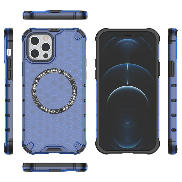 For iPhone 12 / 12 Pro Magnetic Case Honeycomb Anti-Drop TPU+PC Phone Cover