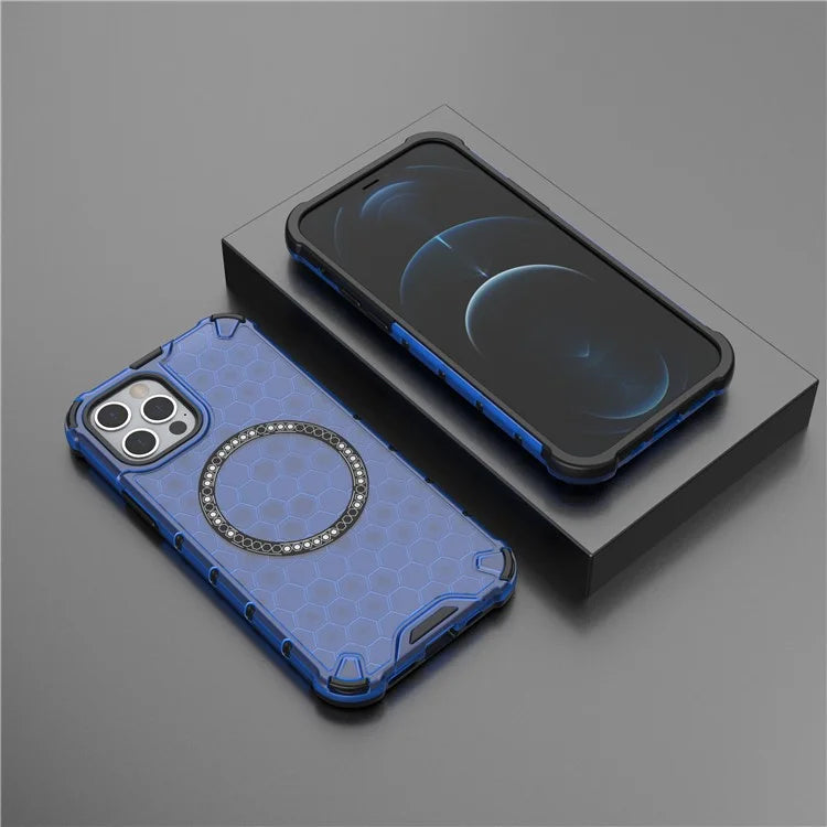 For iPhone 12 / 12 Pro Magnetic Case Honeycomb Anti-Drop TPU+PC Phone Cover