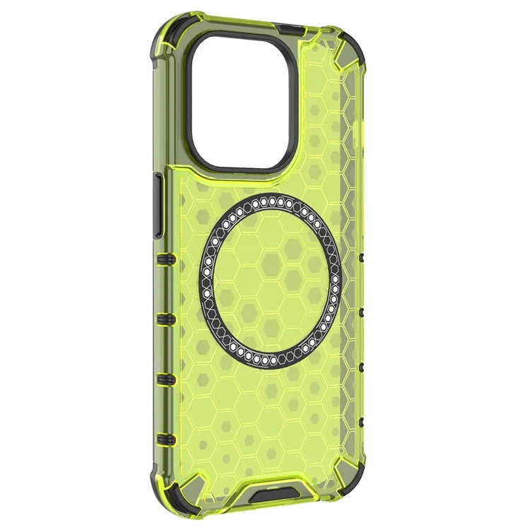 For iPhone 14 Pro Magnetic Phone Case Honeycomb Design TPU+PC Back Cover