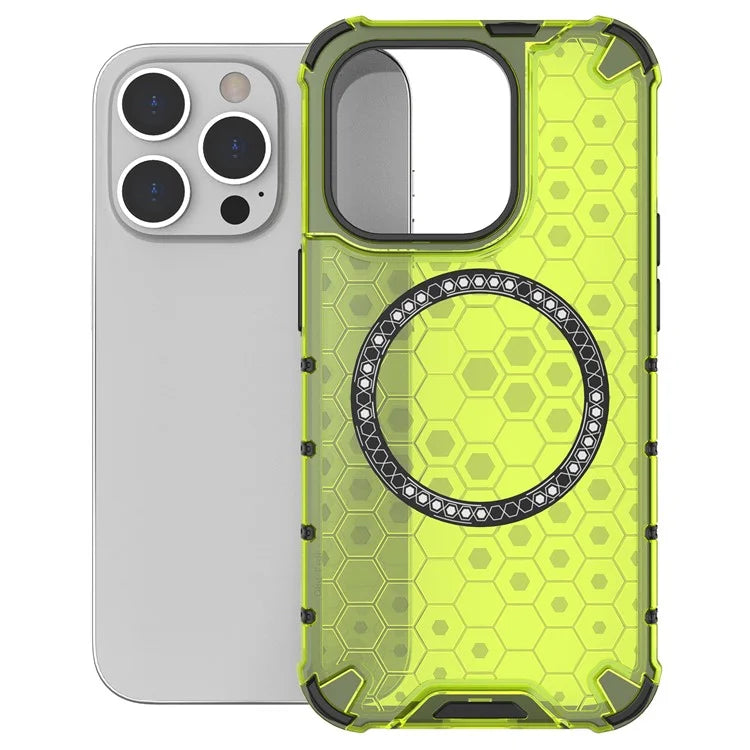 For iPhone 14 Pro Magnetic Phone Case Honeycomb Design TPU+PC Back Cover