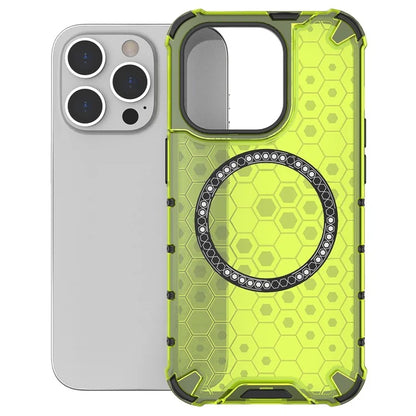 For iPhone 14 Pro Magnetic Phone Case Honeycomb Design TPU+PC Back Cover