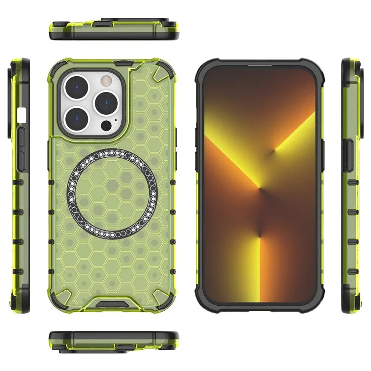 For iPhone 14 Pro Magnetic Phone Case Honeycomb Design TPU+PC Back Cover