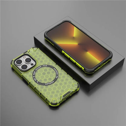 For iPhone 14 Pro Magnetic Phone Case Honeycomb Design TPU+PC Back Cover