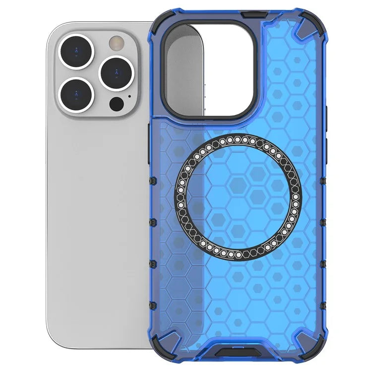 For iPhone 14 Pro Magnetic Phone Case Honeycomb Design TPU+PC Back Cover