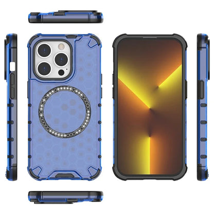 For iPhone 14 Pro Magnetic Phone Case Honeycomb Design TPU+PC Back Cover