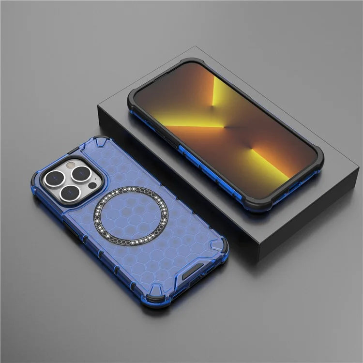 For iPhone 14 Pro Magnetic Phone Case Honeycomb Design TPU+PC Back Cover