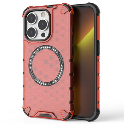 For iPhone 14 Pro Magnetic Phone Case Honeycomb Design TPU+PC Back Cover