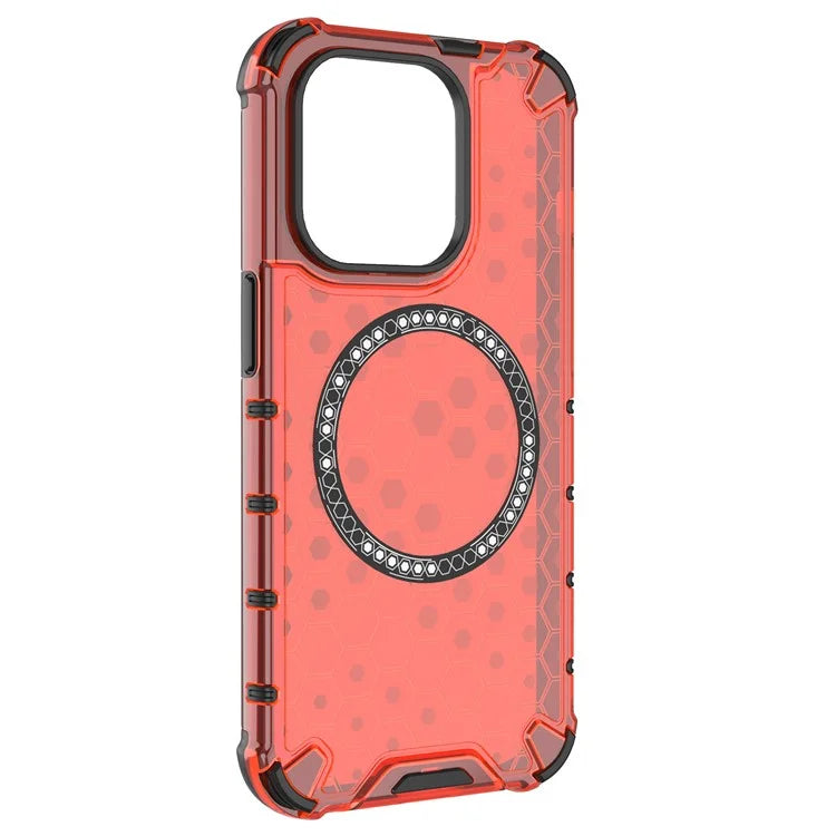 For iPhone 14 Pro Magnetic Phone Case Honeycomb Design TPU+PC Back Cover