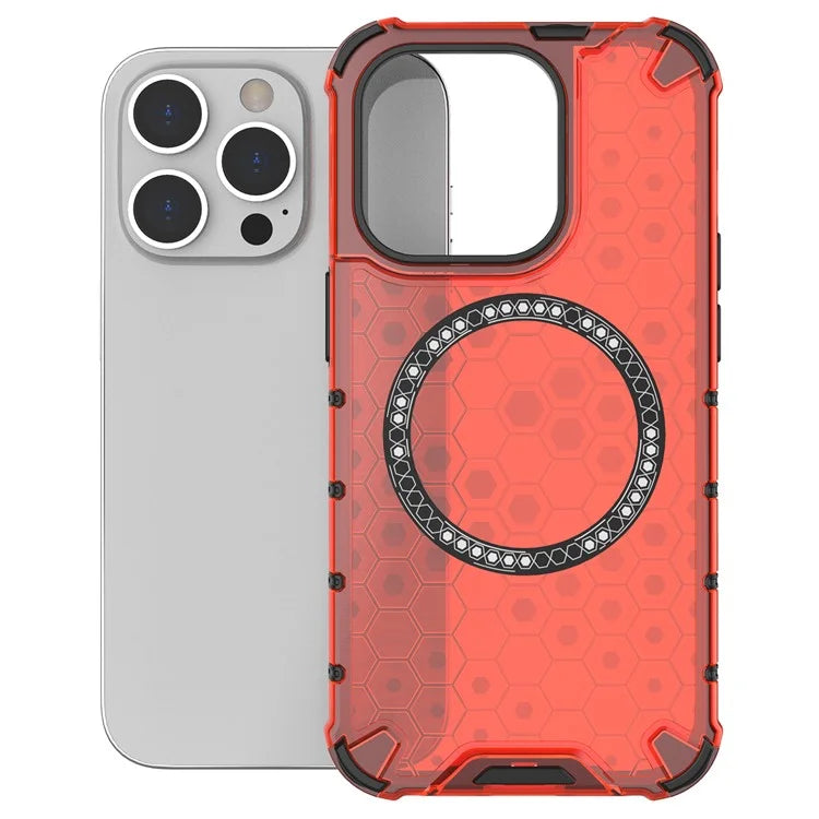 For iPhone 14 Pro Magnetic Phone Case Honeycomb Design TPU+PC Back Cover