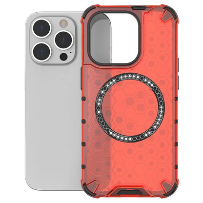 For iPhone 14 Pro Magnetic Phone Case Honeycomb Design TPU+PC Back Cover