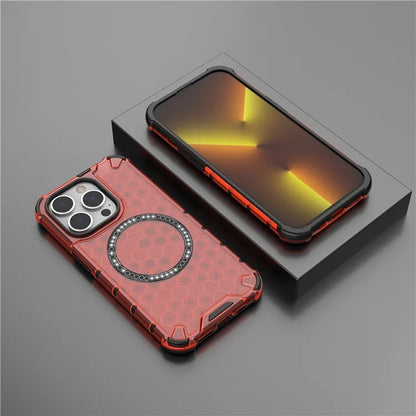 For iPhone 14 Pro Magnetic Phone Case Honeycomb Design TPU+PC Back Cover