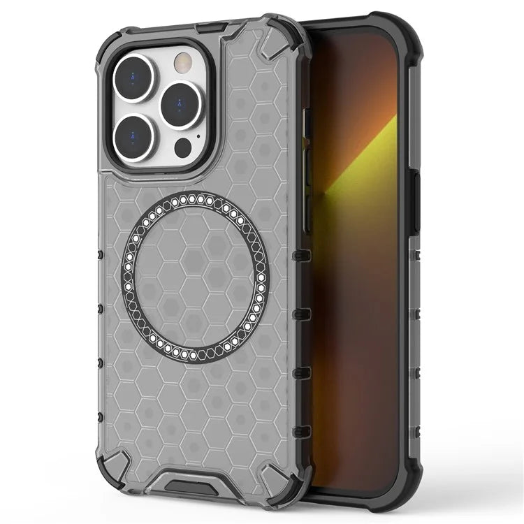 For iPhone 14 Pro Magnetic Phone Case Honeycomb Design TPU+PC Back Cover