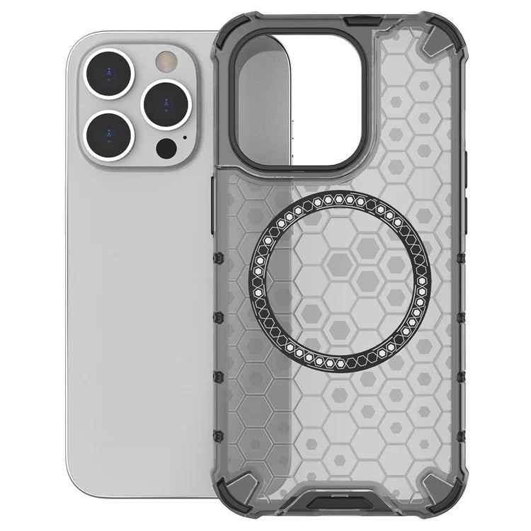 For iPhone 14 Pro Magnetic Phone Case Honeycomb Design TPU+PC Back Cover
