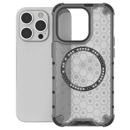 For iPhone 14 Pro Magnetic Phone Case Honeycomb Design TPU+PC Back Cover