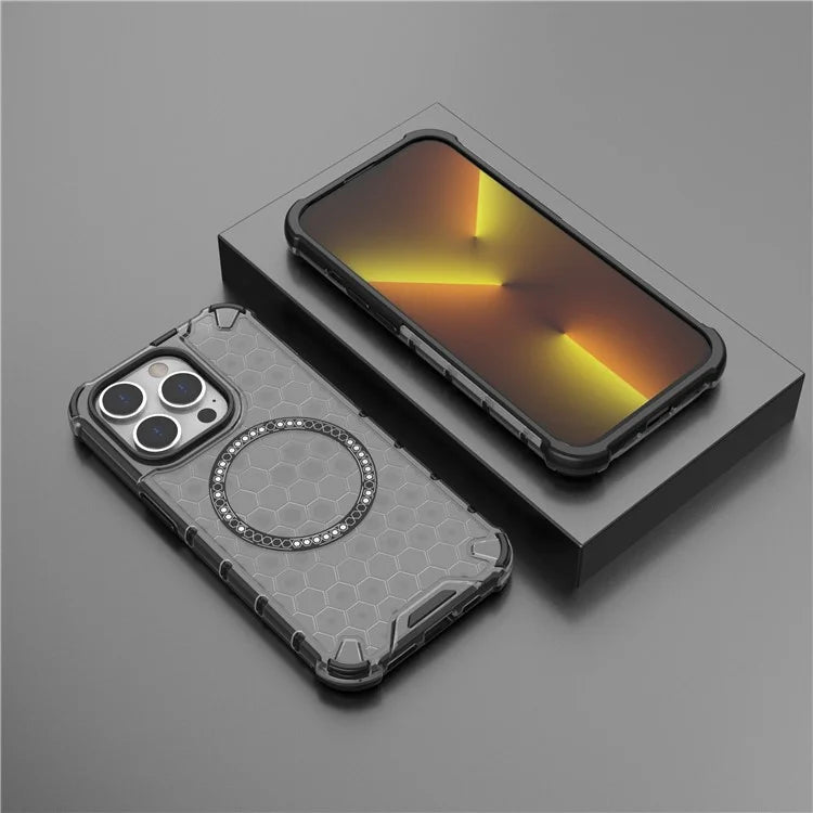 For iPhone 14 Pro Magnetic Phone Case Honeycomb Design TPU+PC Back Cover