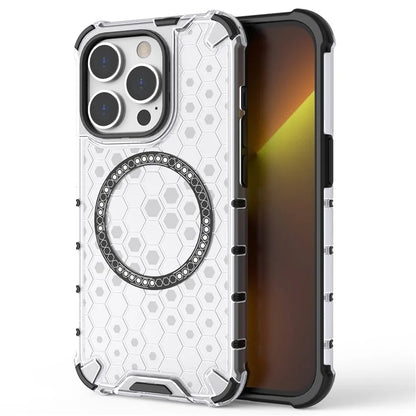 For iPhone 14 Pro Magnetic Phone Case Honeycomb Design TPU+PC Back Cover