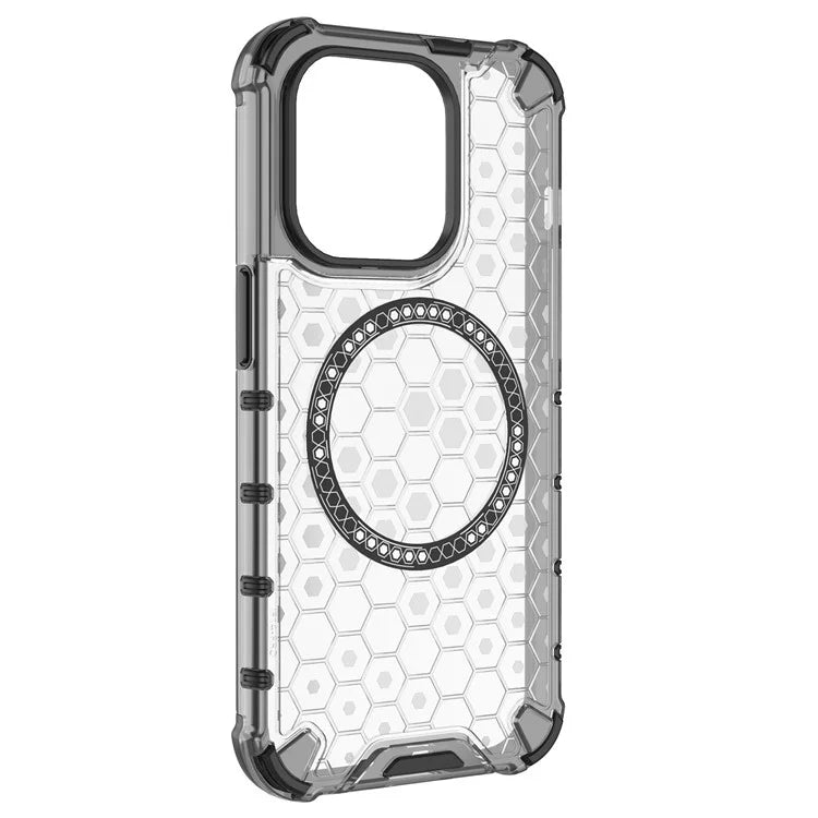 For iPhone 14 Pro Magnetic Phone Case Honeycomb Design TPU+PC Back Cover