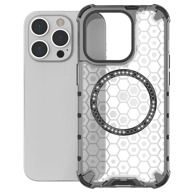 For iPhone 14 Pro Magnetic Phone Case Honeycomb Design TPU+PC Back Cover